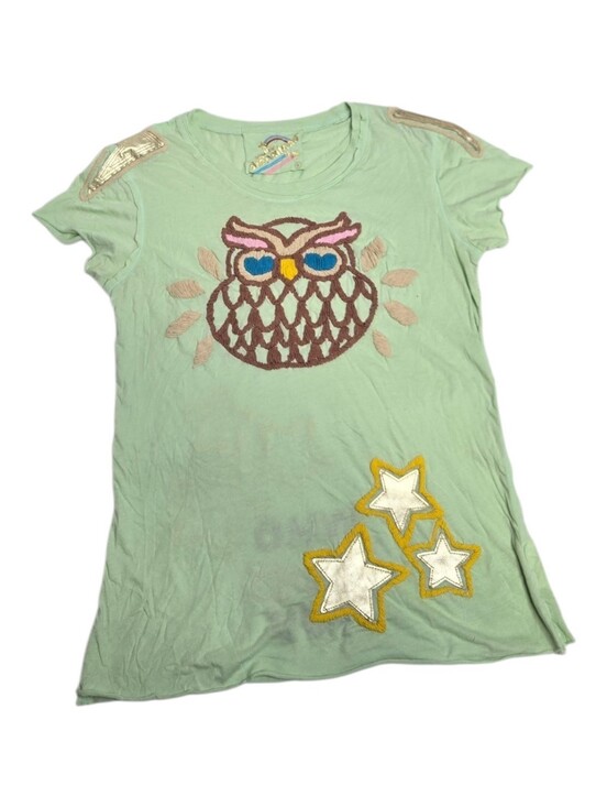 Johnny Was Tops - Y2K Joystick‎ Johnny Was mint embroidered owl Who Loves You tee shirt M
